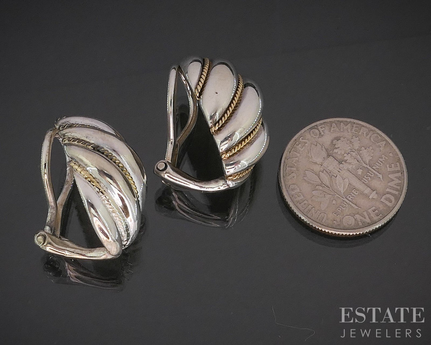 18k Sterling Silver Tiffany & Co. Swirl Shrimp Omega Back Earrings 9.4g i20216