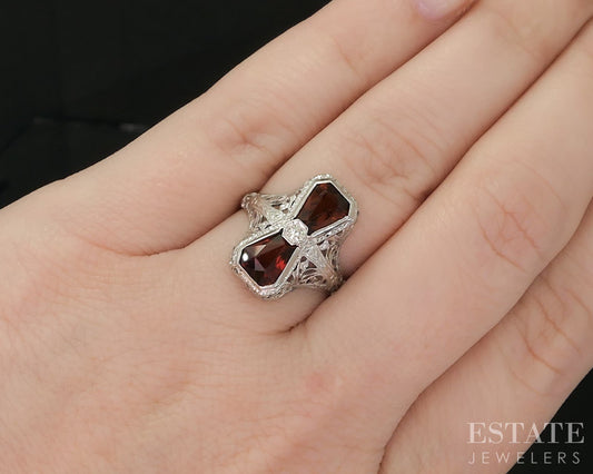 Vintage 18k White Gold Natural Citrine & Diamond Filigree Ring 2.6g i20217