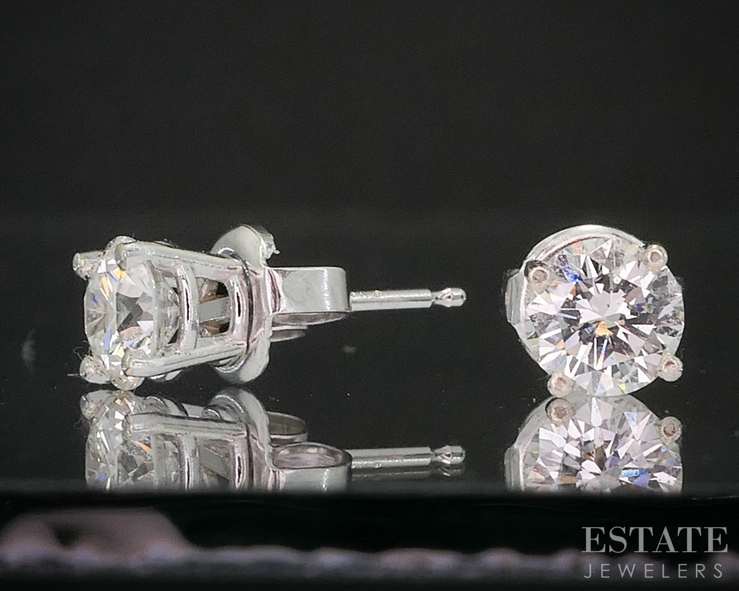 14k White Gold Round Natural 1.04ctw Diamond Stud Earrings i20219