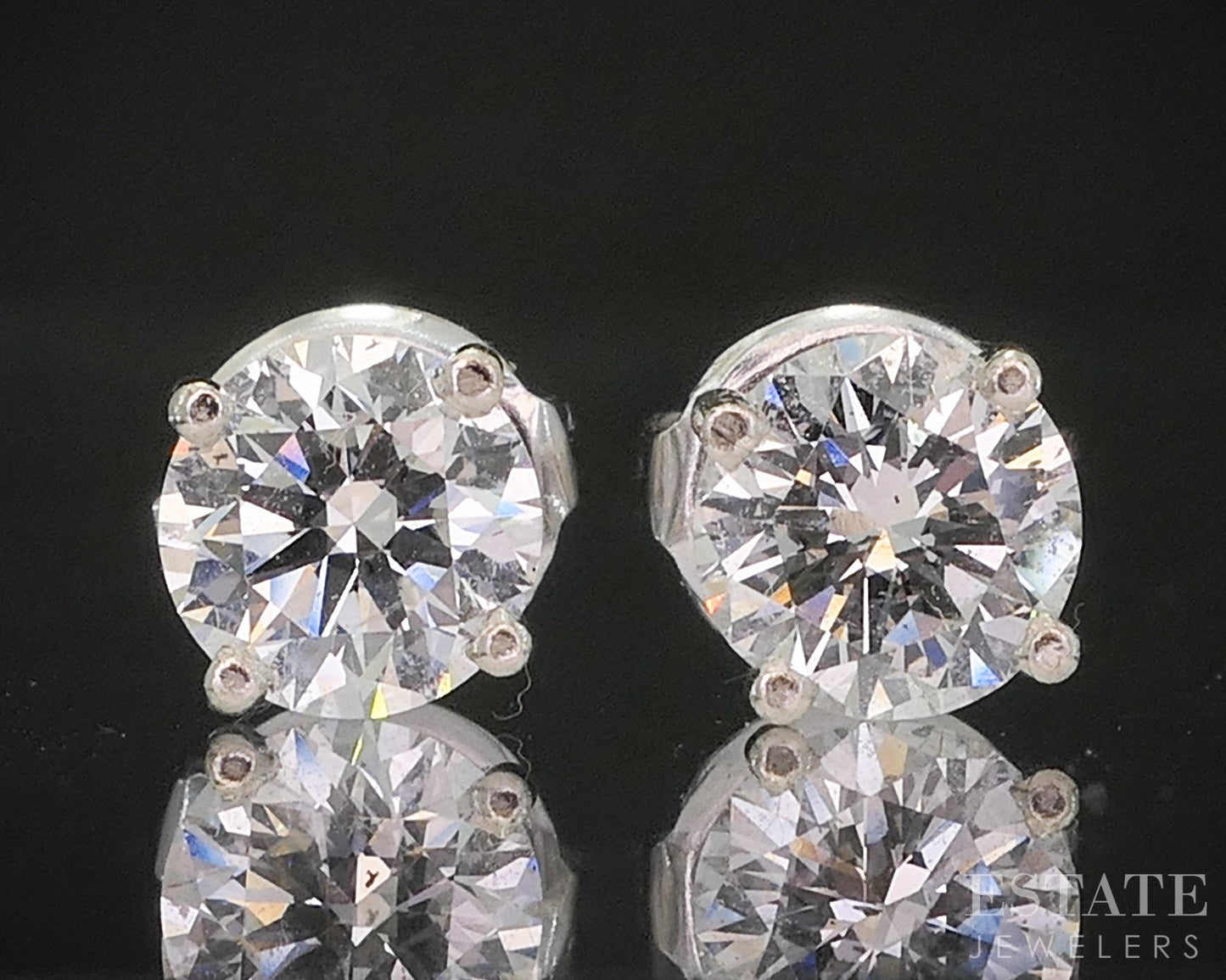 14k White Gold Round Natural 1.04ctw Diamond Stud Earrings i20219