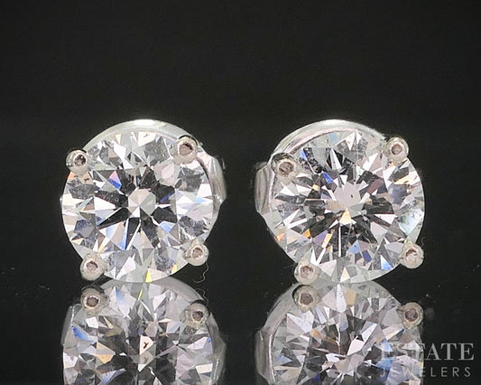 14k White Gold Round Natural 1.04ctw Diamond Stud Earrings i20219