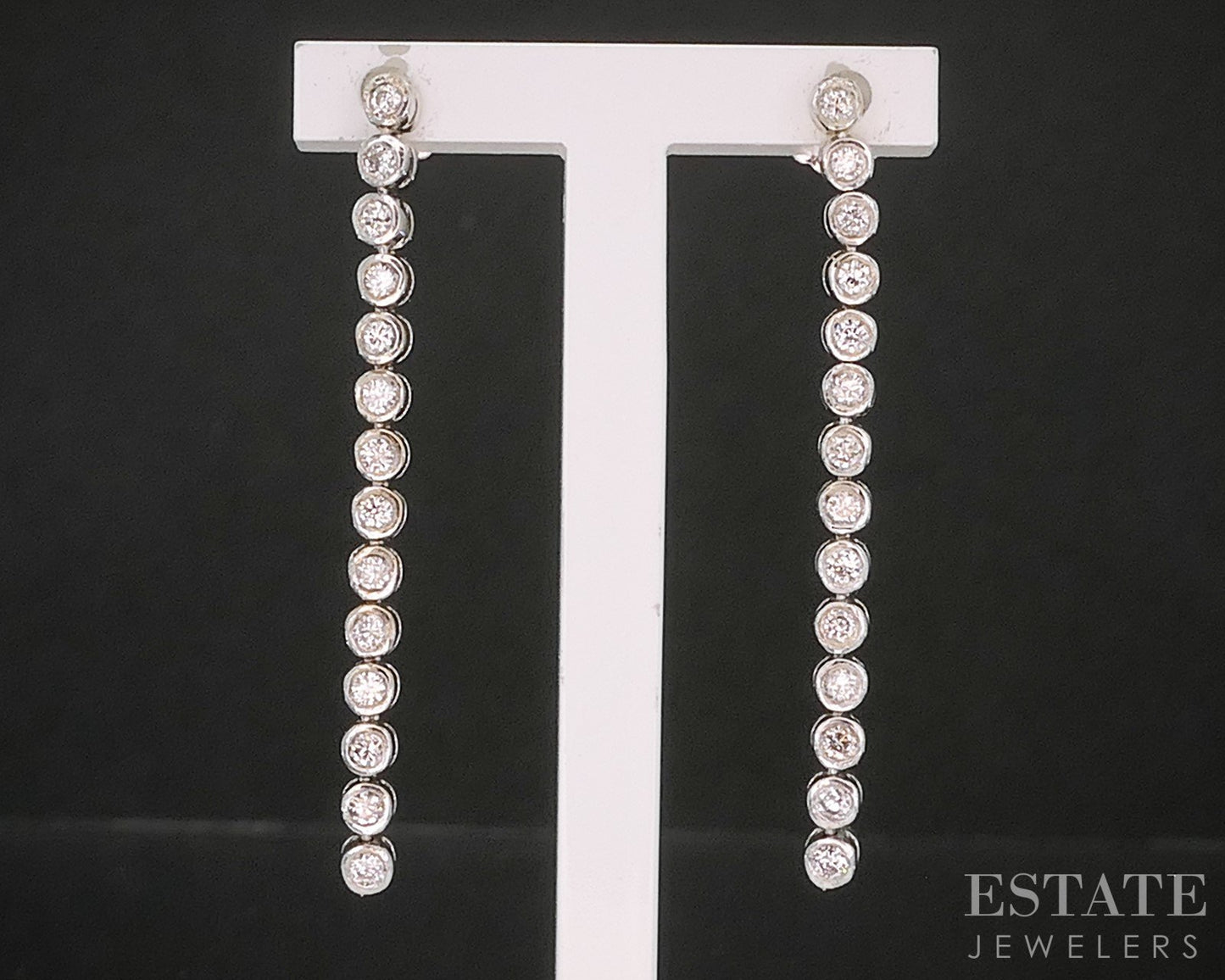 14k White Gold Natural .25ctw Diamond Bezel Dangle Earrings 3.0g i20215