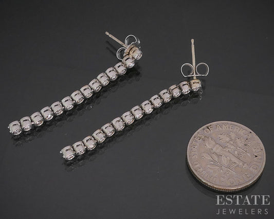 14k White Gold Natural .25ctw Diamond Bezel Dangle Earrings 3.0g i20215