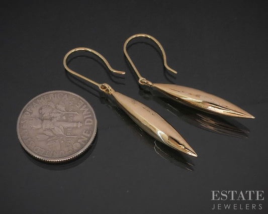 Vintage 18k Yellow Gold Puffy Dangle Ladies Earrings 1.9g i20218