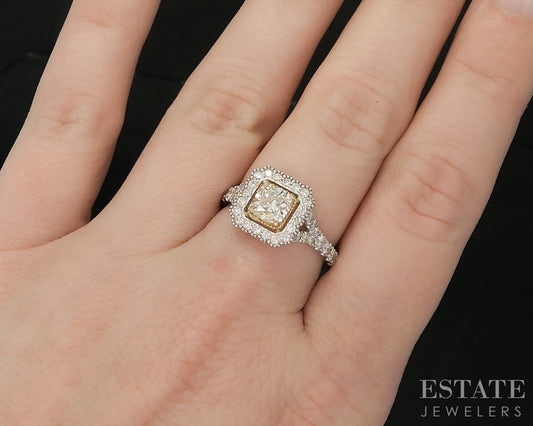 Platinum & 14k Cushion Natural 1.60ctw Diamond Halo Engagement Ring 6g i20220