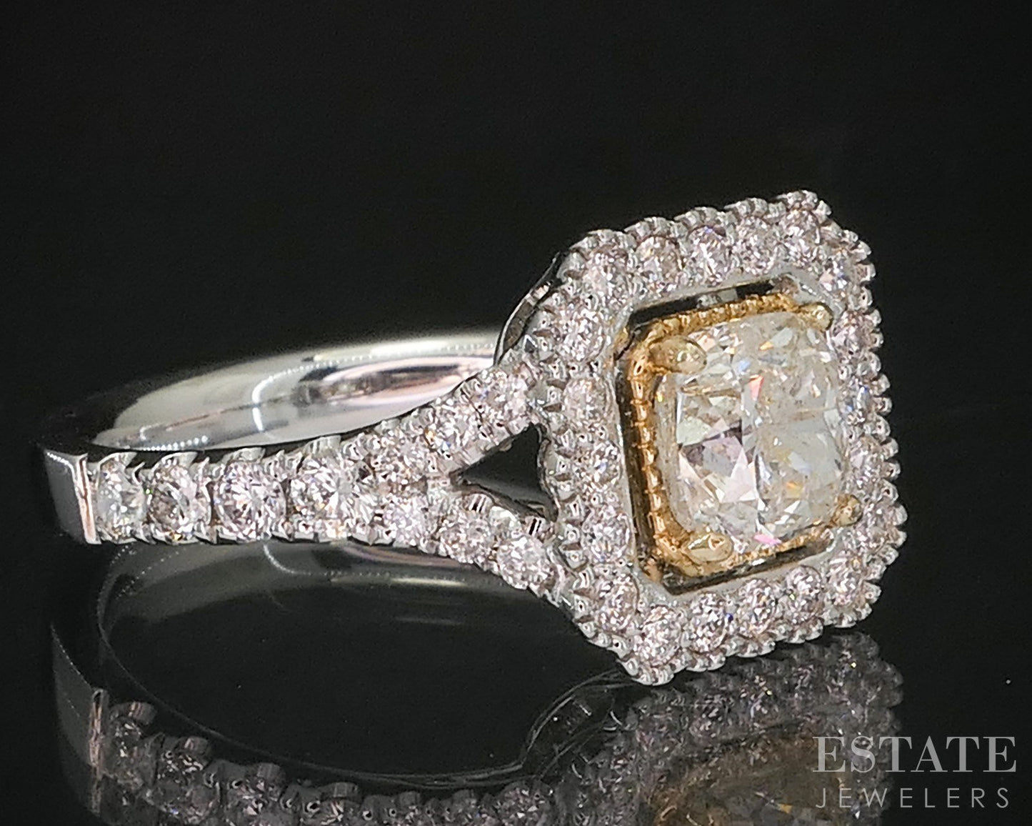 Platinum & 14k Cushion Natural 1.60ctw Diamond Halo Engagement Ring 6g i20220