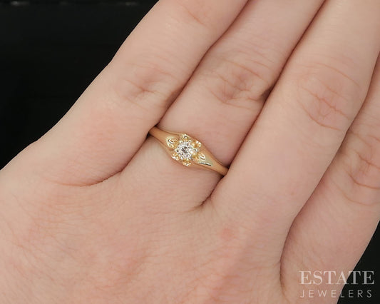 Antique 14k Yellow Gold OEC .10ct Diamond Solitaire Belcher Ring 2.4g i20228