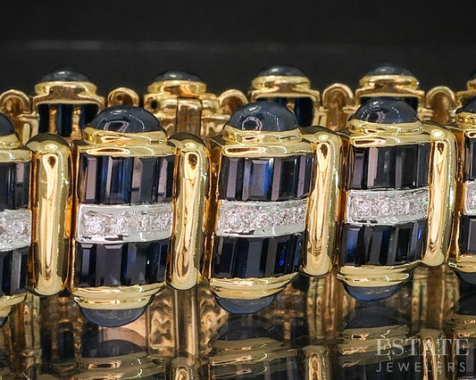 18k Yellow Gold Natural Blue Sapphire & Diamond Tennis Bracelet 40.9g 7"L i20240