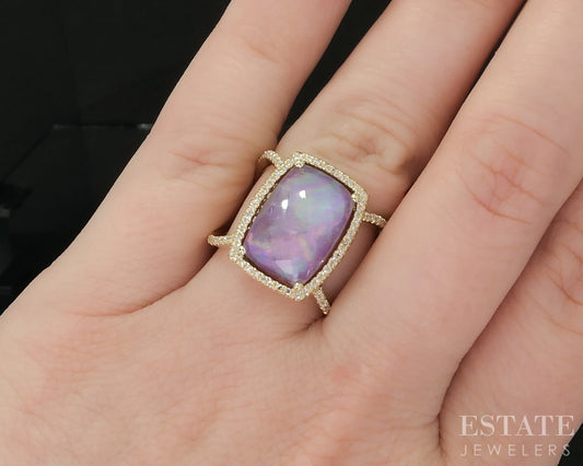 14k Yellow Gold Moonstone, Ruby, Abalone & Diamond Ladies Ring 5.8g i20242