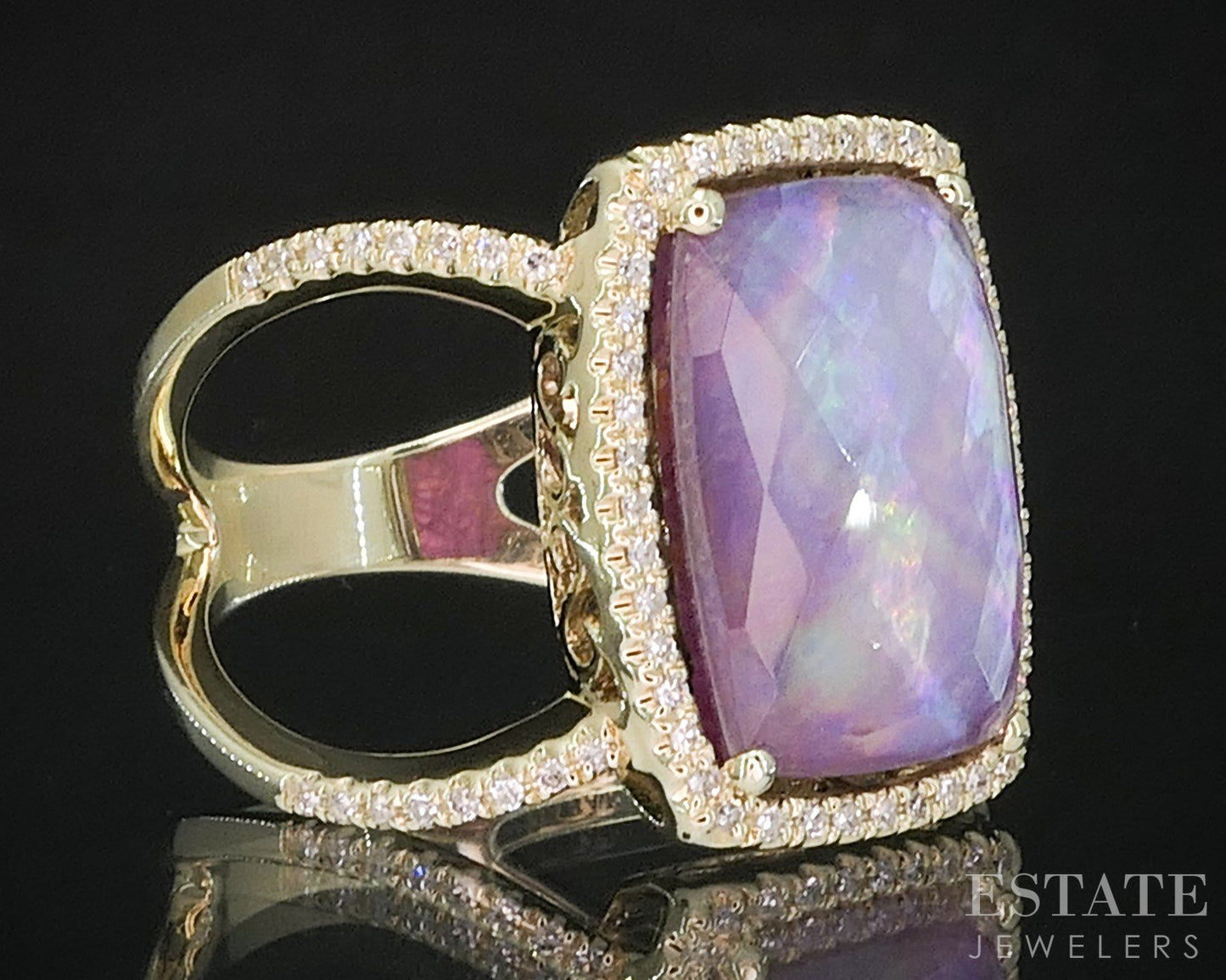 14k Yellow Gold Moonstone, Ruby, Abalone & Diamond Ladies Ring 5.8g i20242