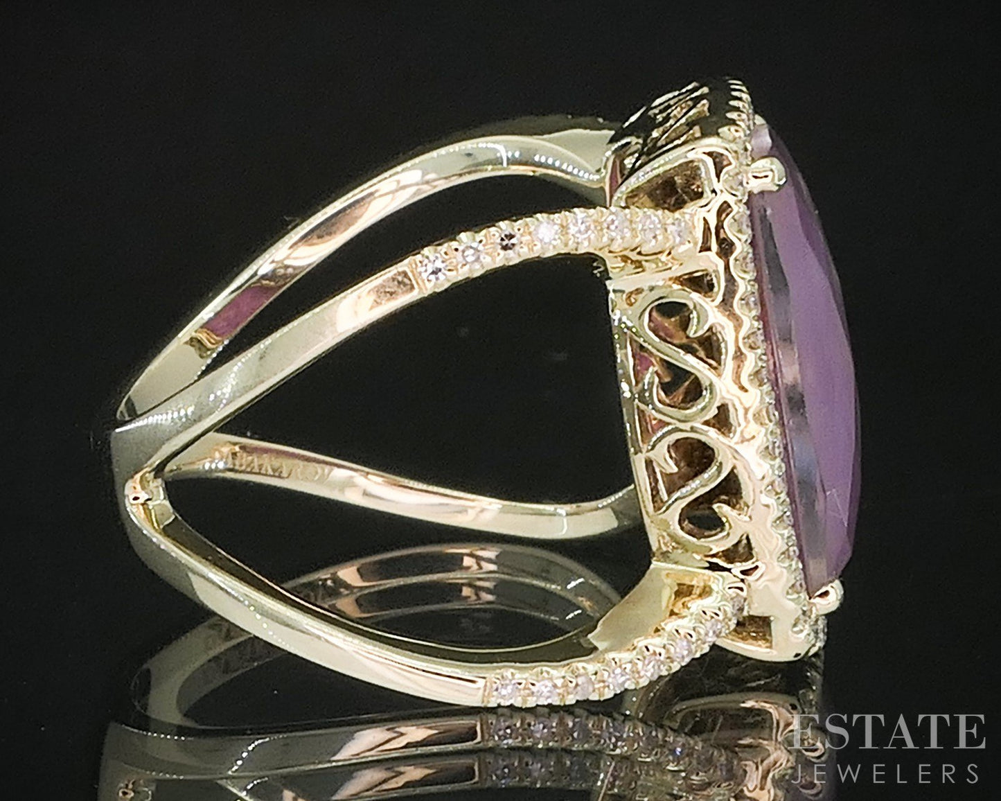 14k Yellow Gold Moonstone, Ruby, Abalone & Diamond Ladies Ring 5.8g i20242