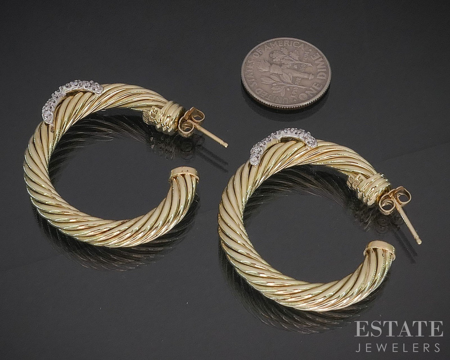 14k Yellow Gold David Yurman Natural Diamond Cable X Hoop Earrings 16g i20247