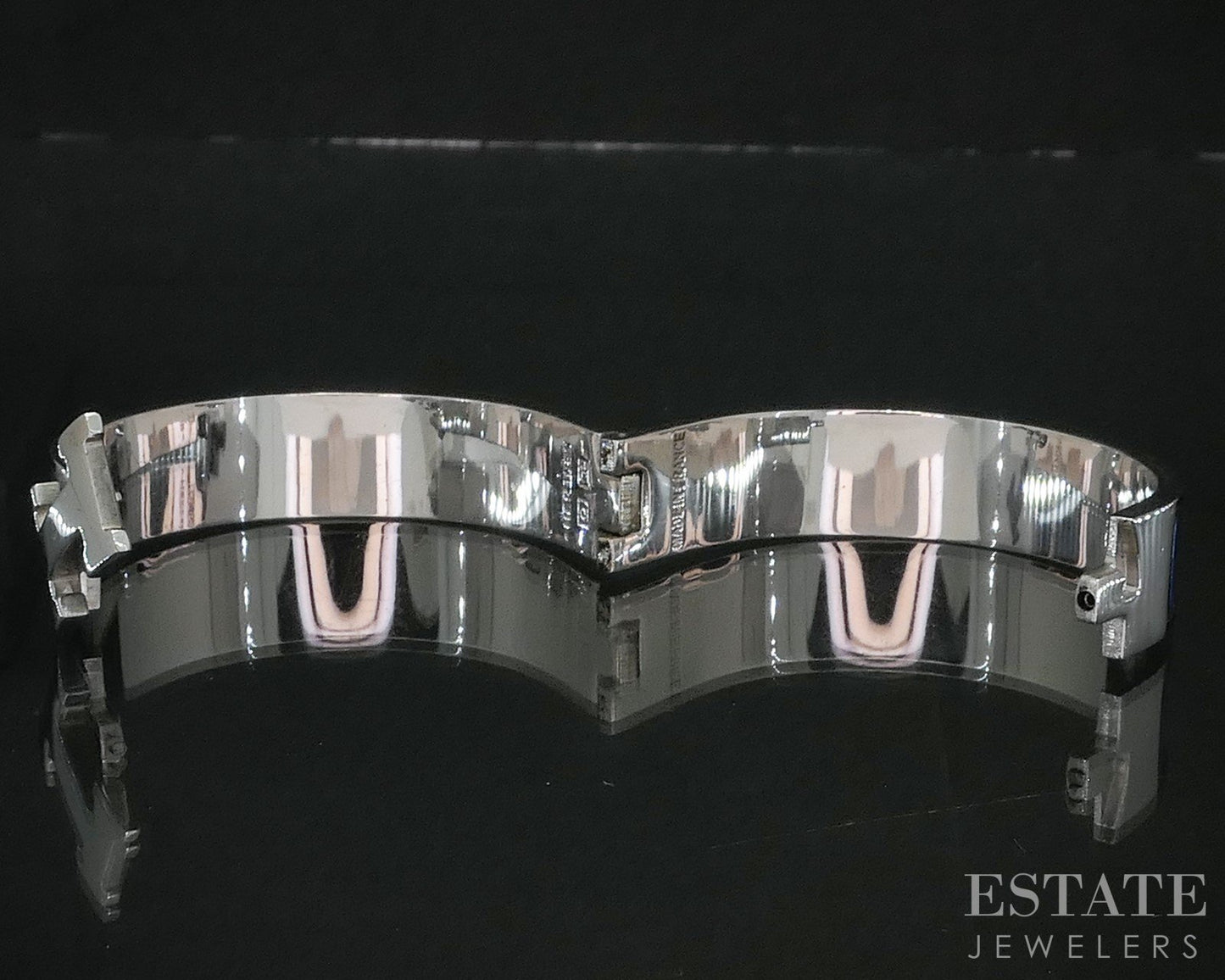 Vintage Silver Tone Hermes Blue Enameled Clic "H" Bangle Bracelet i20248