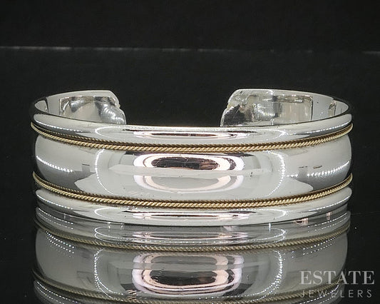 18k & Sterling Silver Tiffany & Co. Rope Smooth Ladies Cuff Bracelet 33g i20232