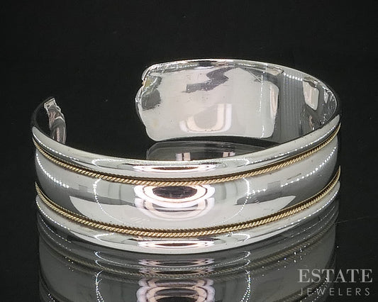 18k & Sterling Silver Tiffany & Co. Rope Smooth Ladies Cuff Bracelet 33g i20232