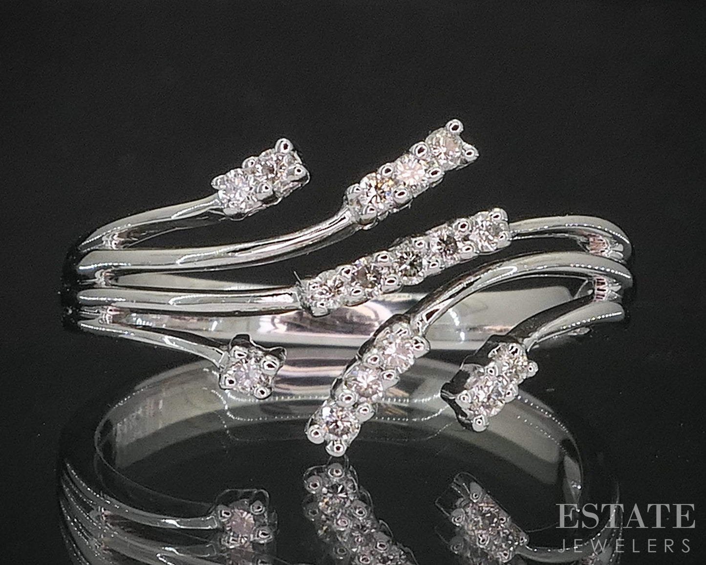 14k White Gold Natural .10ctw Diamond Ladies Spray Bypass Band Ring 2.9g i20238