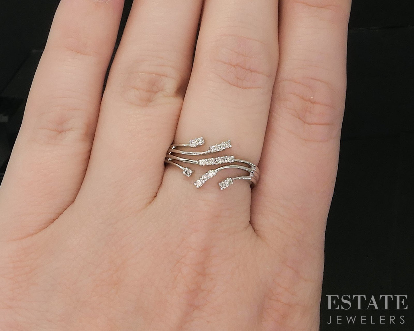 14k White Gold Natural .10ctw Diamond Ladies Spray Bypass Band Ring 2.9g i20238
