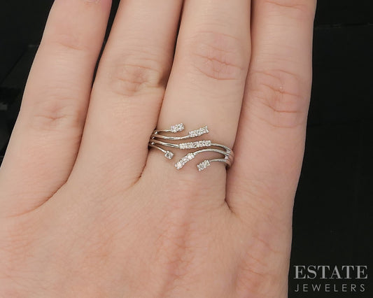 14k White Gold Natural .10ctw Diamond Ladies Spray Bypass Band Ring 2.9g i20238