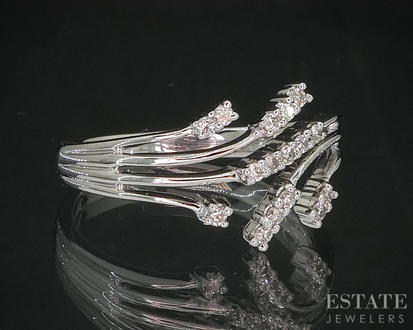14k White Gold Natural .10ctw Diamond Ladies Spray Bypass Band Ring 2.9g i20238