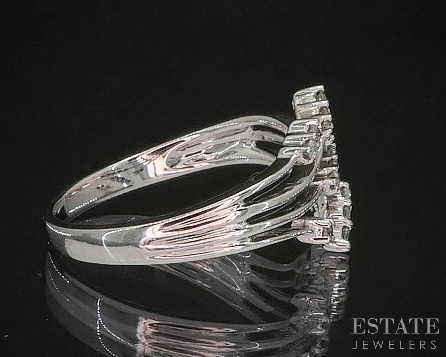 14k White Gold Natural .10ctw Diamond Ladies Spray Bypass Band Ring 2.9g i20238