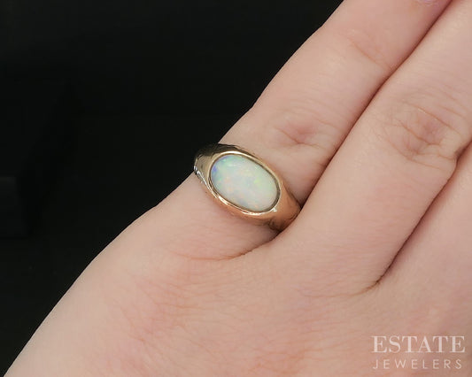 Antique Victorian 10k Yellow Gold Natural Opal Ladies Band Ring 3.9g i20244