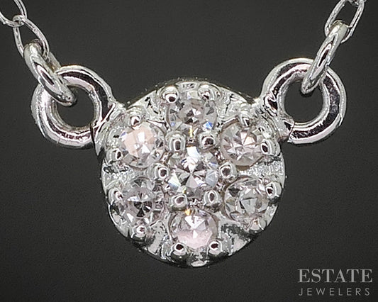 14k White Gold Natural .04ctw Diamond Cluster Ladies Necklace 0.9g 16"L i20243