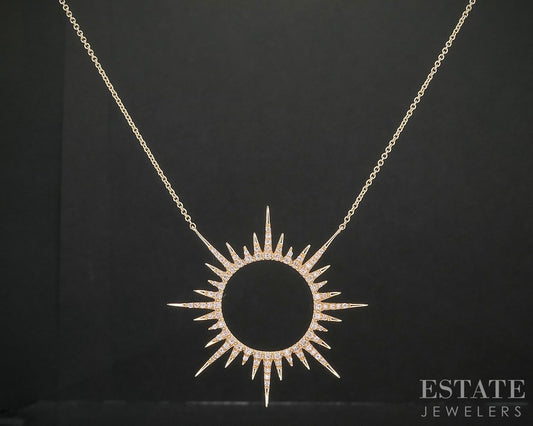 14k Yellow Gold Natural .22ctw Diamond Starburst Necklace 3.8g 20"L i20234