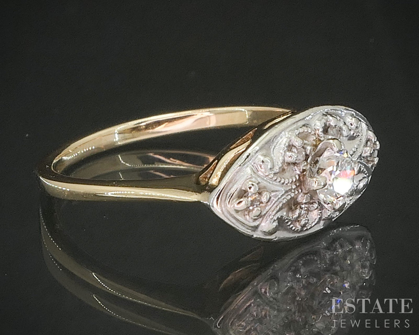 Antique Platinum & 14k YG Natural .20ctw Diamond Engagement Ring 3g i20262