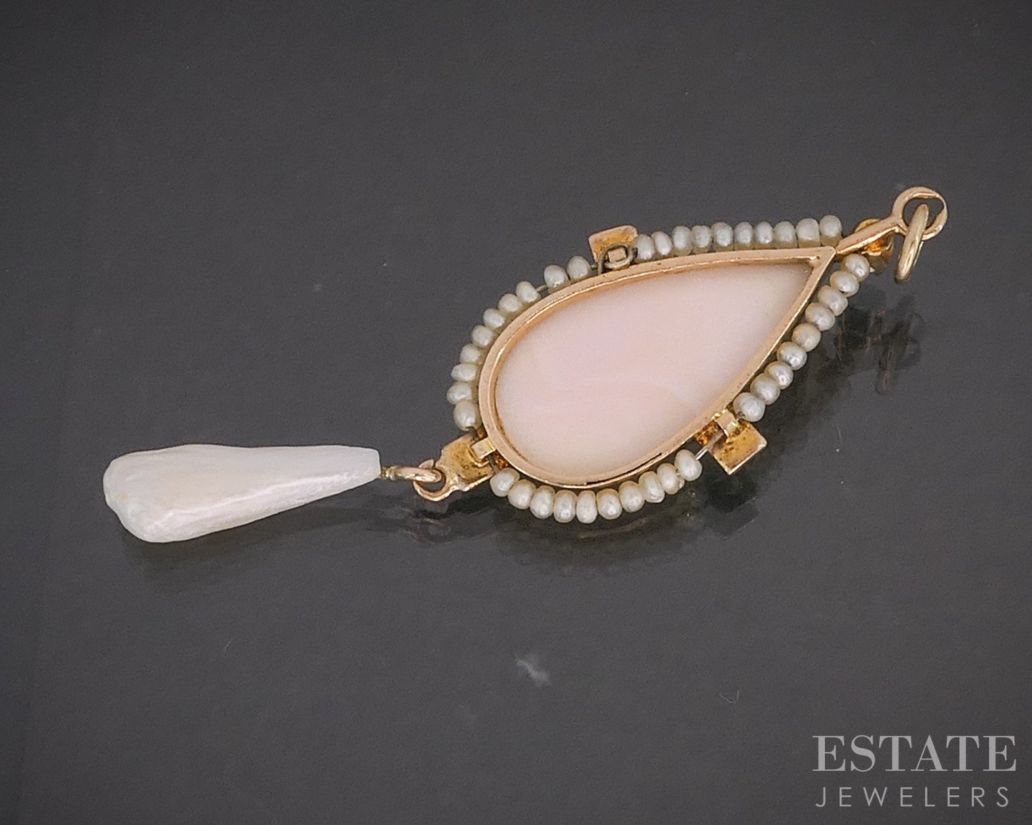 Antique Victorian 10k Yellow Gold Cameo Diamond & Seed Pearl Pendant 1.9g i20260