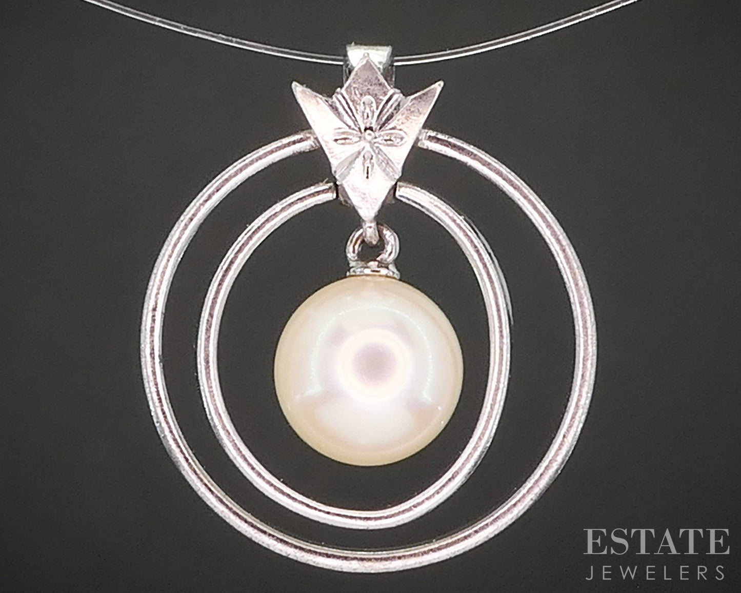Vintage Sterling Silver Mikimoto 7.2mm Akoya Pearl Ladies Pendant 1.8g i20259