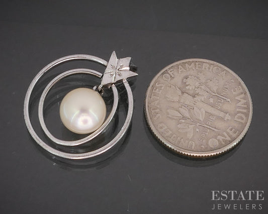 Vintage Sterling Silver Mikimoto 7.2mm Akoya Pearl Ladies Pendant 1.8g i20259