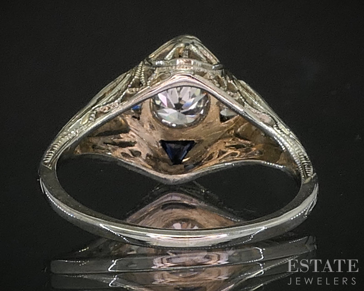 Antique Art Deco 14k Gold European .40ct Diamond Sapphire Engagement Ring i20257