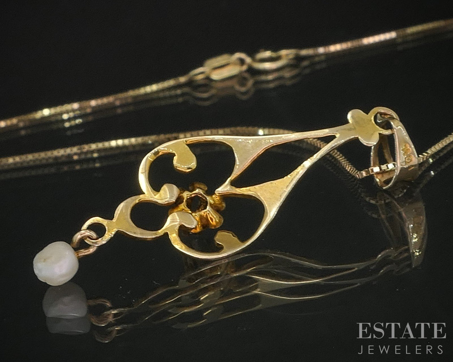 Antique Victorian 10k Yellow Gold Diamond & Pearl Lavalier Necklace 1.5g i20256