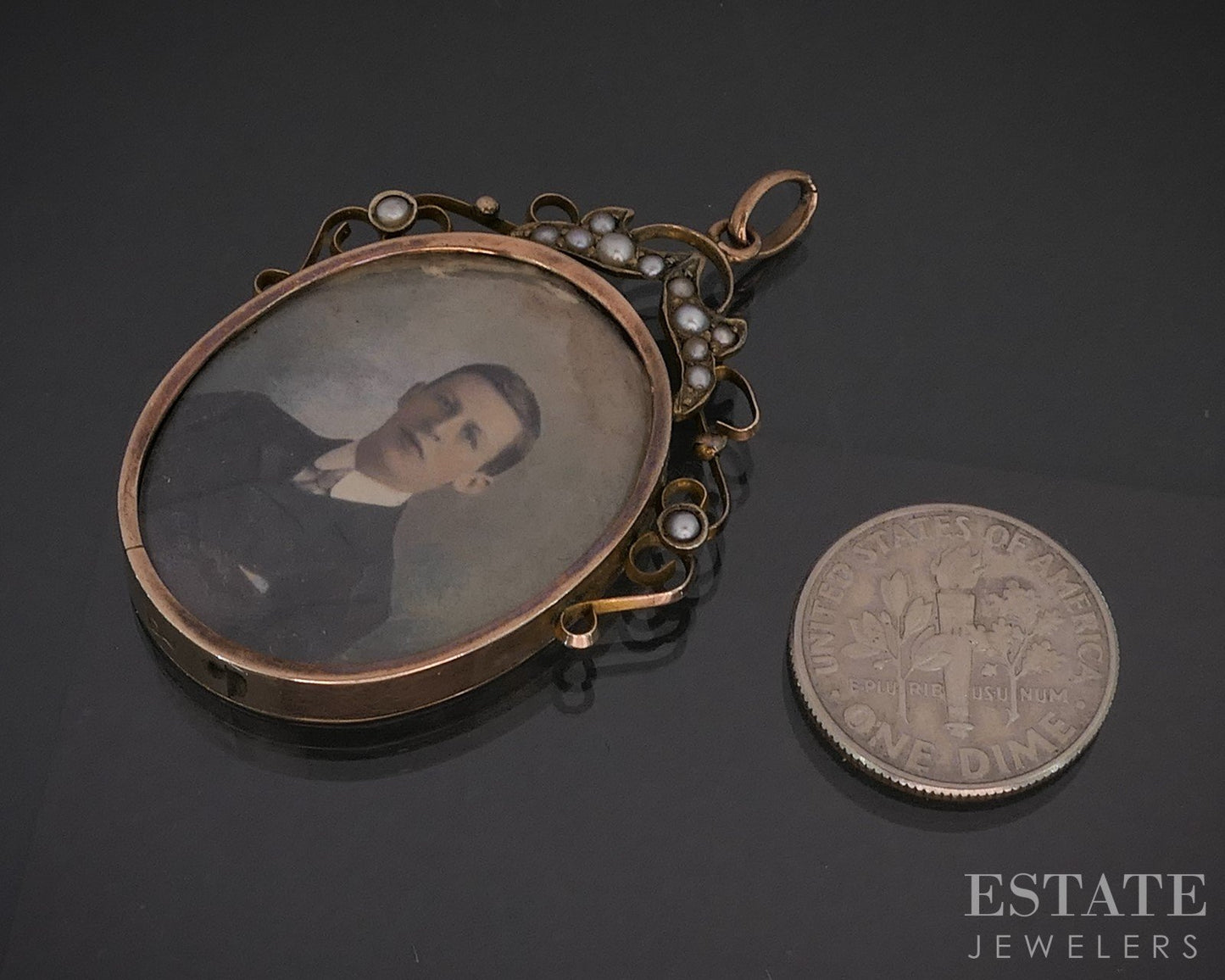 Antique Victorian 8k Rose Gold Photo Frame & Seed Pearl Pendant 7.3g i20255
