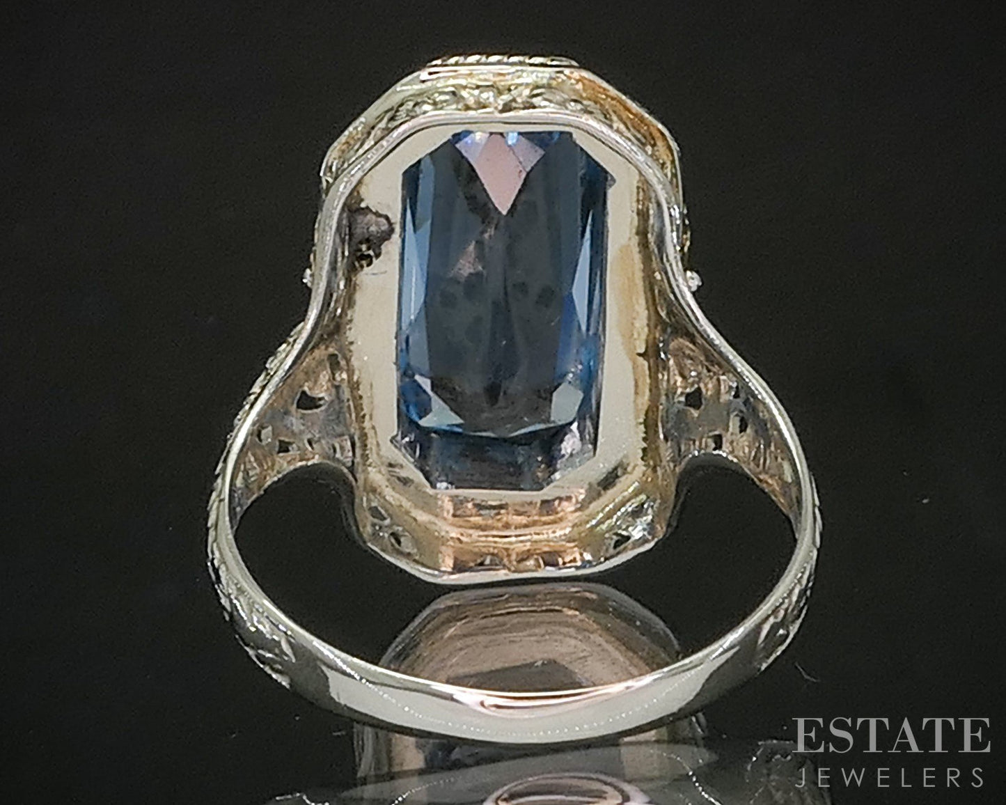 Antique Victorian 14k Tri Colored Gold Blue Topaz Filigree Ring 4.2g i20253