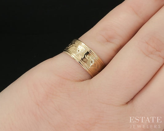 Antique Victorian 18k Yellow Gold 7.5mm Floral Vine Cigar Band Ring 3.3g i20251