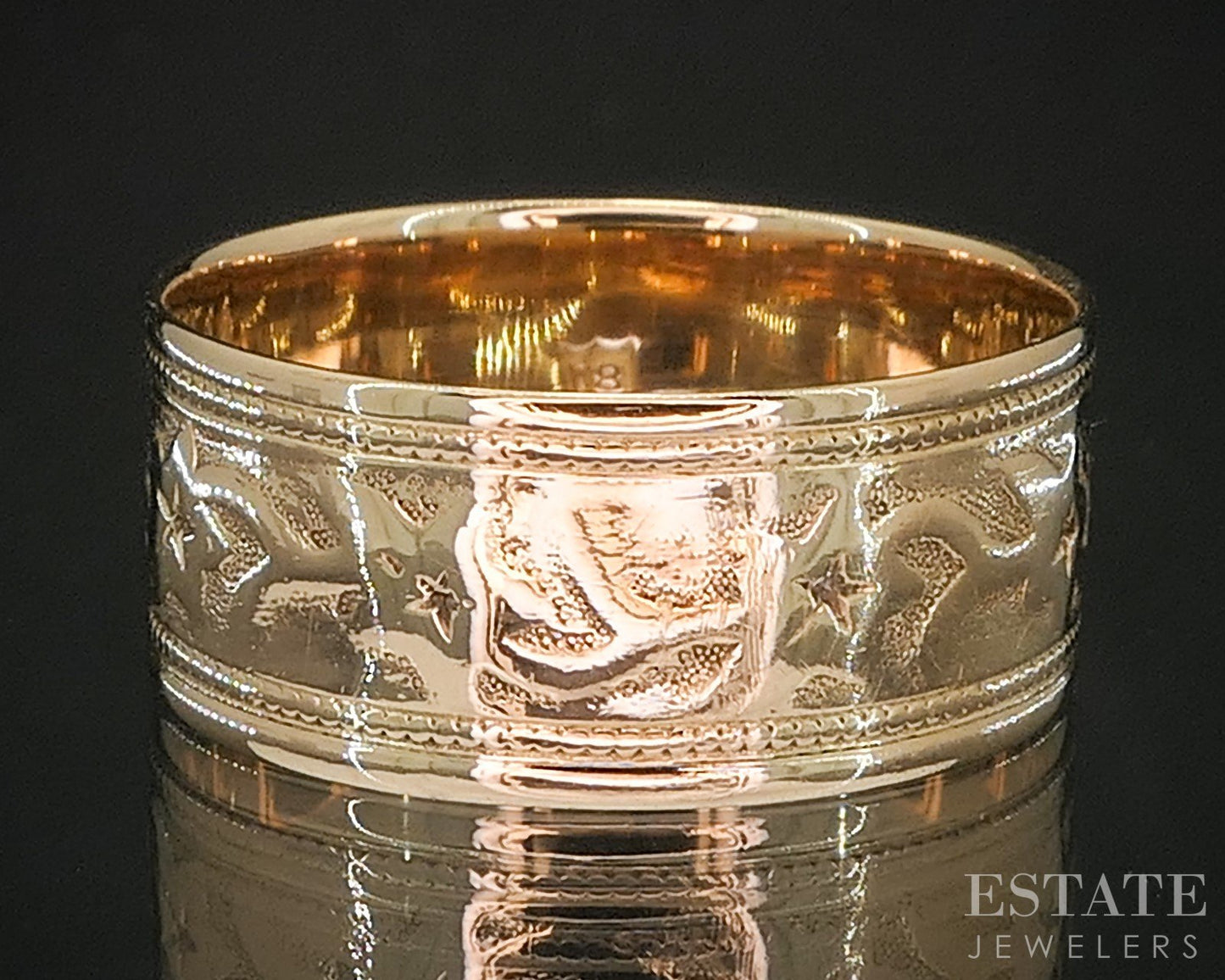 Antique Victorian 18k Yellow Gold 7.5mm Floral Vine Cigar Band Ring 3.3g i20251