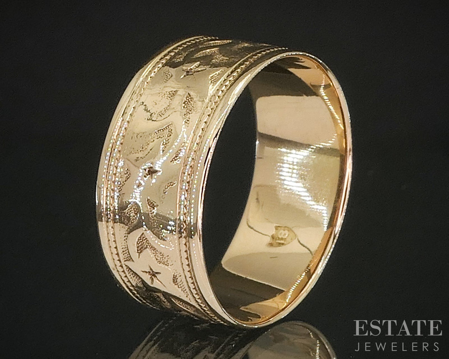 Antique Victorian 18k Yellow Gold 7.5mm Floral Vine Cigar Band Ring 3.3g i20251
