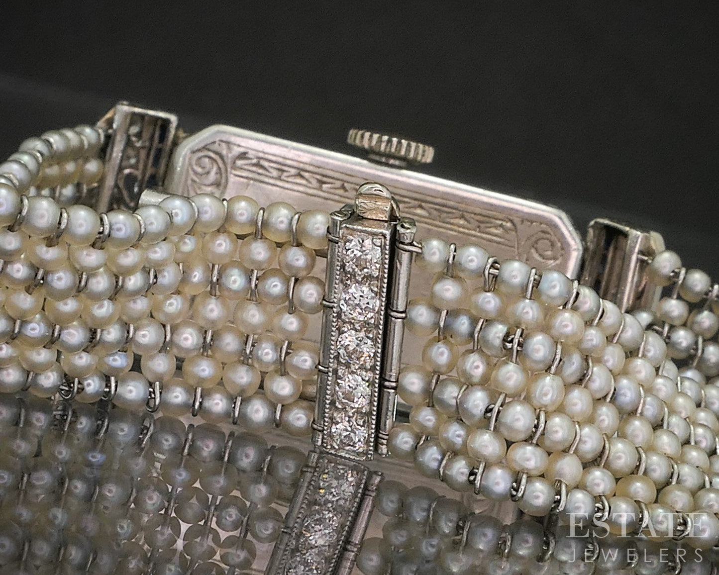 Antique Art Deco Platinum Natural Diamond & Sapphire Pearl Ladies Watch i20289