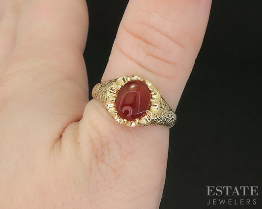 Antique Victorian 18k Yellow Gold Natural Carnelian Belcher Ring 6.3g i20270