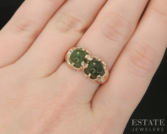Antique Victorian 10k Yellow Gold Natural Green Jade Twin Ring 5.9g i20269