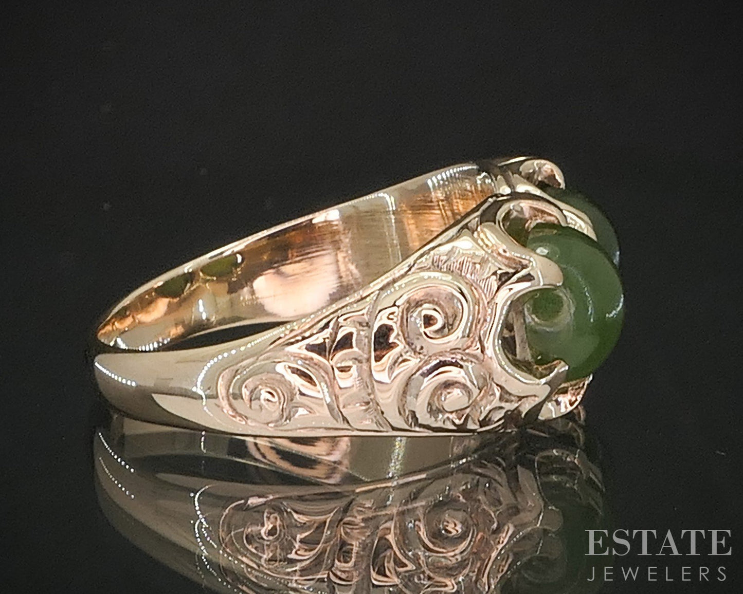 Antique Victorian 10k Yellow Gold Natural Green Jade Twin Ring 5.9g i20269