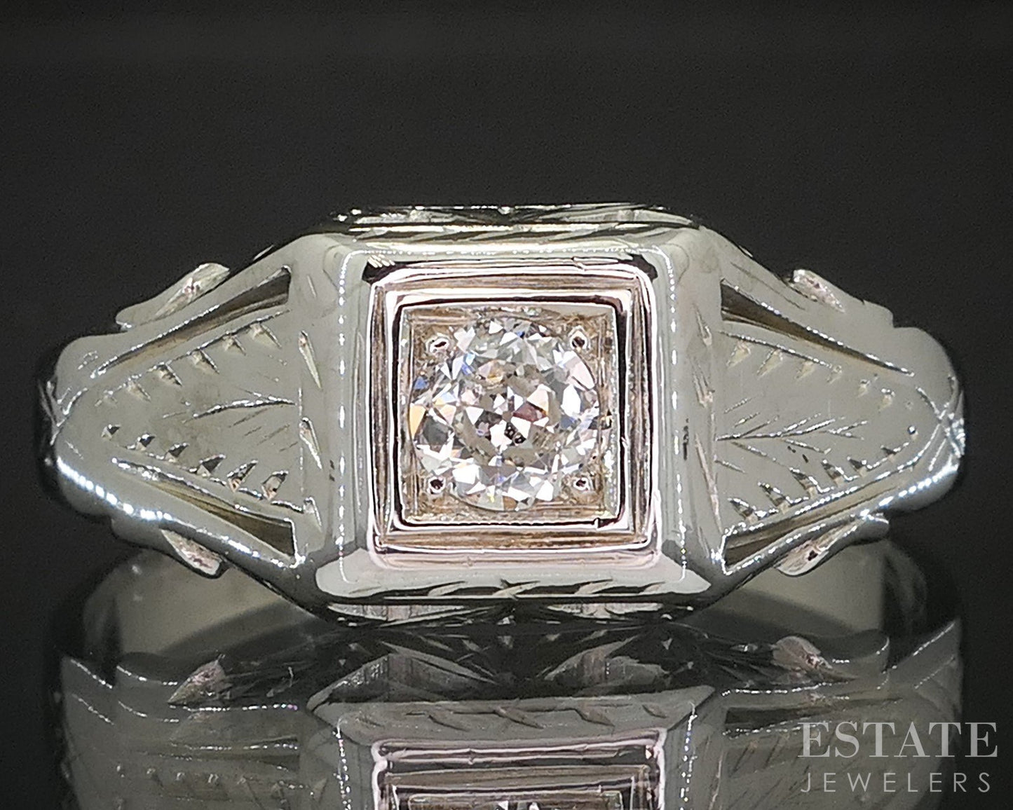 Antique 18k White Gold OEC Natural .20ct Diamond Mens Ring 4.5g i20277