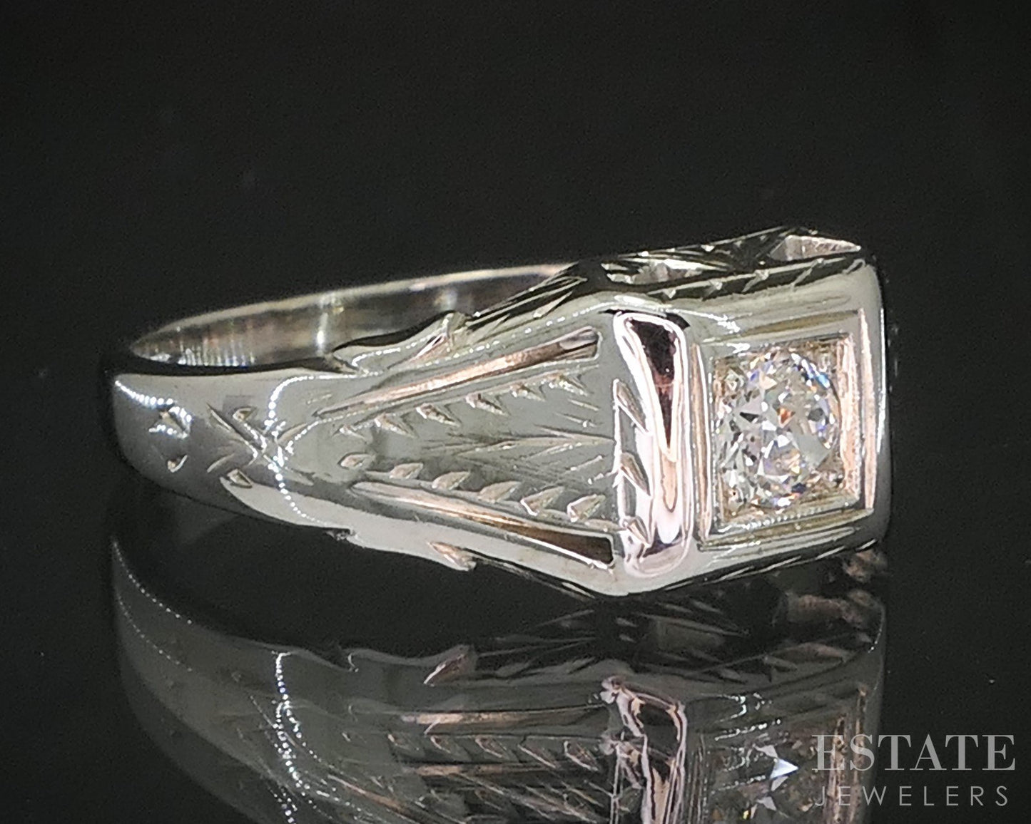 Antique 18k White Gold OEC Natural .20ct Diamond Mens Ring 4.5g i20277