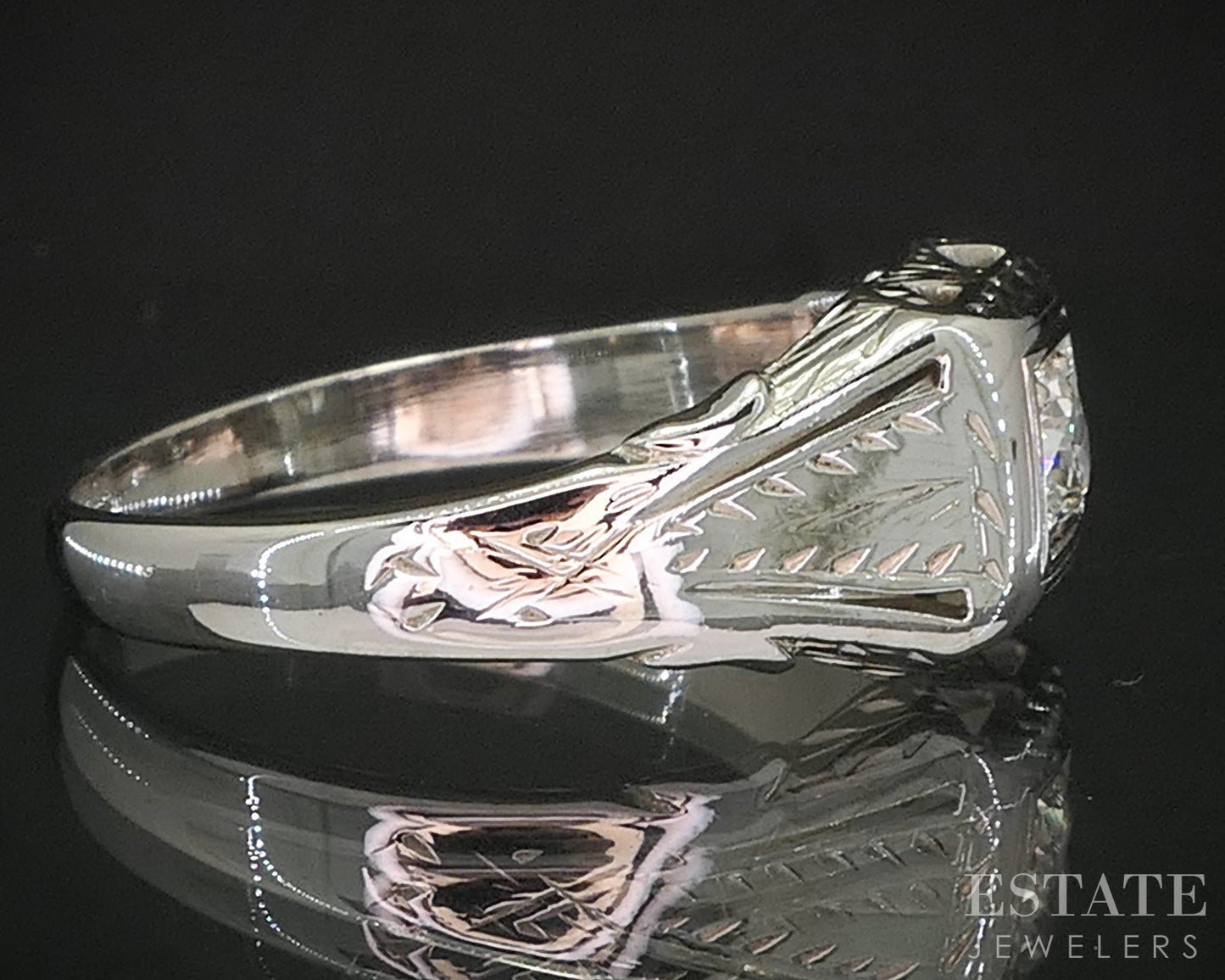 Antique 18k White Gold OEC Natural .20ct Diamond Mens Ring 4.5g i20277