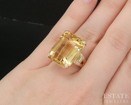 Vintage Retro 10k Yellow Gold Natural Citrine Ladies Ring 10.9g i20272