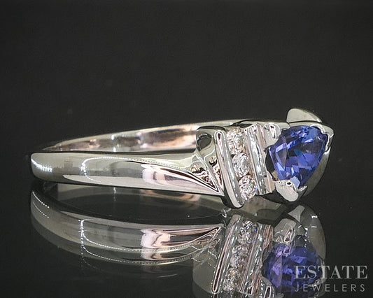 14k White Gold Trillion Natural Tanzanite & Diamond Ladies Ring 3.8g i20278