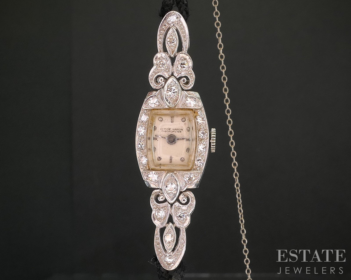 Antique 14k White Gold Natural Diamond Ulysse Nardin Ladies Watch 5g i20283
