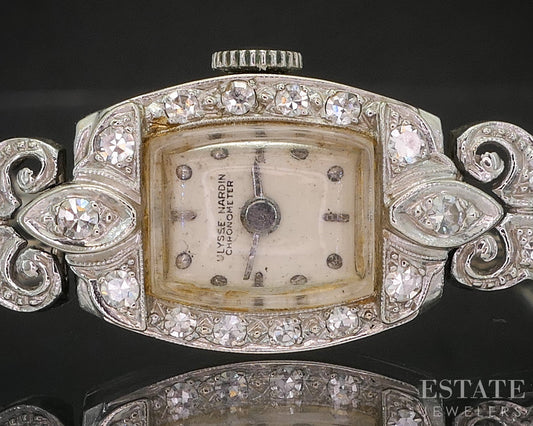 Antique 14k White Gold Natural Diamond Ulysse Nardin Ladies Watch 5g i20283