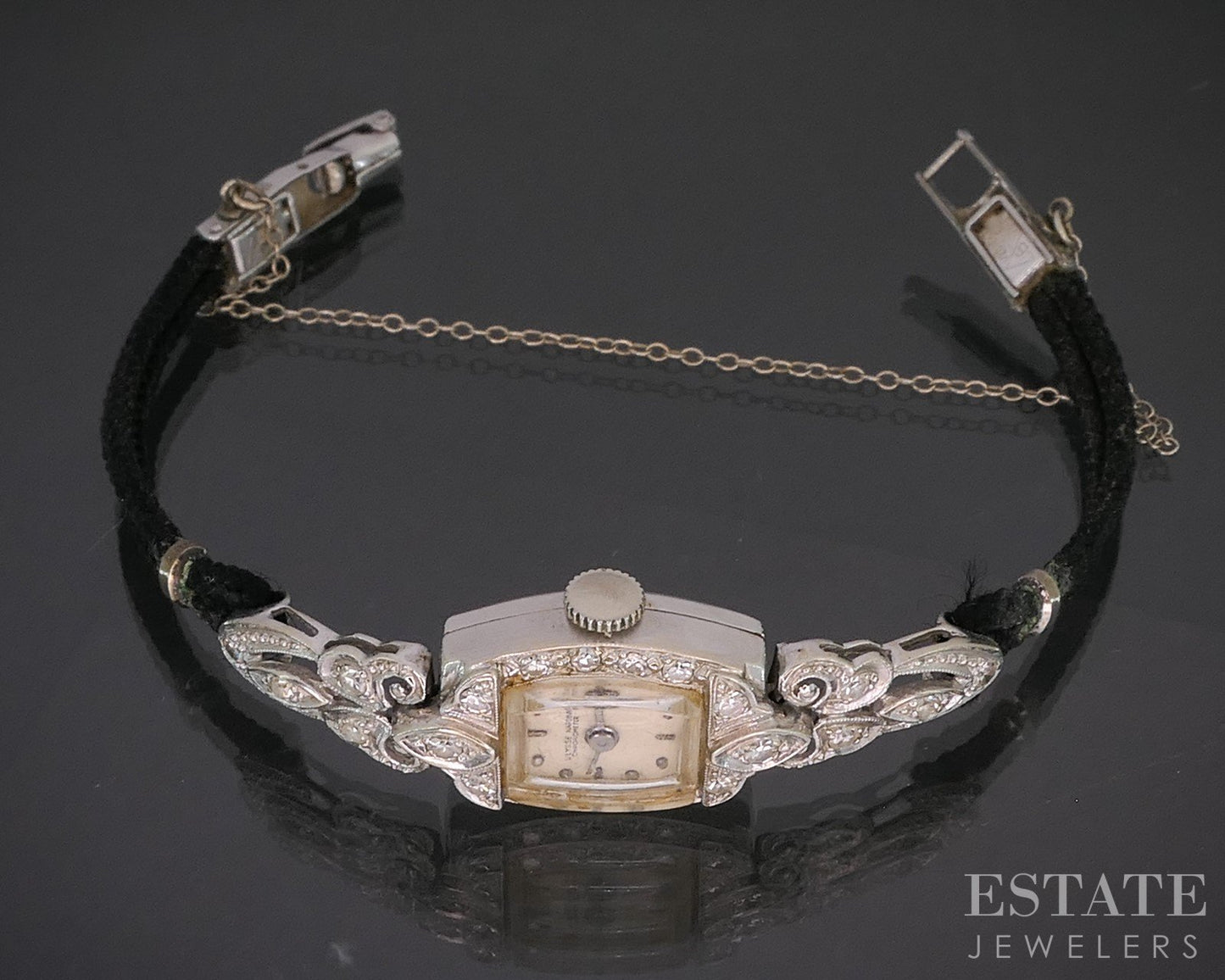 Antique 14k White Gold Natural Diamond Ulysse Nardin Ladies Watch 5g i20283